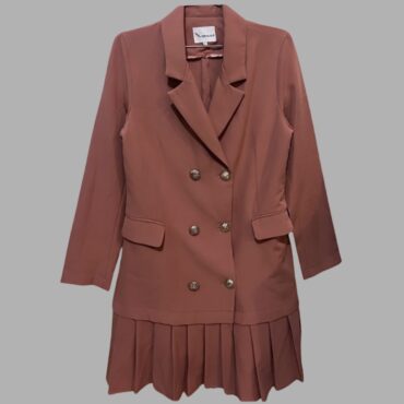 RENUAR חדשה! שמלת בלייזר קפלים אלגנטית ורוד חמרה מידה M עם כפתורי כסף