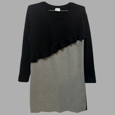 MAPLE שמלת ריב אפורה שחורה 100% כותנה מידה M גזרה ישרה עם מלמלה. מצב חדש!