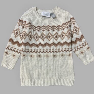 קולקציית ילדות🎀 שמלת סריג מידה 12m של Children Place בצבע בז׳ עם דוגמה חומה ומעט מנצנץ. מצב חדש!