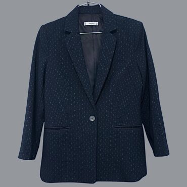 MANGO בלייזר כחול מחויט מידה XS עם פרינט קיווקווים לבנים מצב חדש!