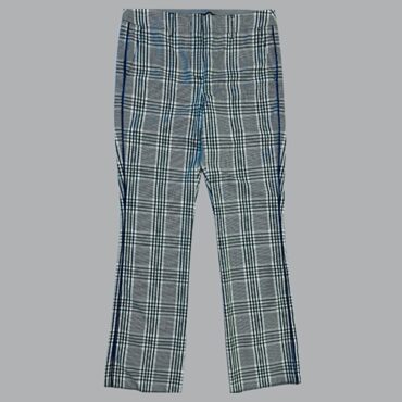 Sportmax Code מכנסיים מחויטים מידה M גזרת אמצע בצבע אפור בהדפס משובץ עם נגיעות תכלת עם פס שחור בצדדים, מצב חדש!