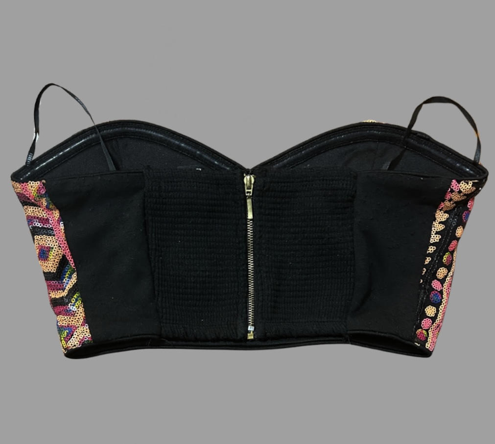 Forever21 מחוך קרופ צבעוני פאייטים מידה L עם גומי בגב בשילוב רוכסן – תמונה 3