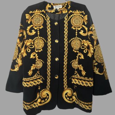 וינטג׳ Silk Women’s ג׳קט בסגנון בארוק מודפס מידה L  בגזרת קימונו-בלייזר, מבד דק ונשפך. מצב חדש!
