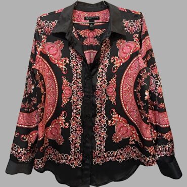 I.N.C חולצת סאטן שחור בהדפס אתני מידה S מצב חדש!