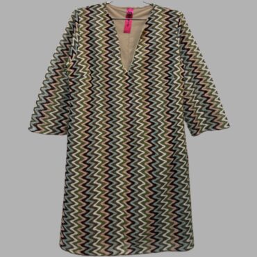 Efrat&Tali שמלה סרוגה בהדפס גיאומטרי טורקיז וחום מידה L בטקסטורה מצב חדש!