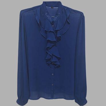 חולצת שיפון כחולה וינטג׳ מידה XL מלמלה מכופתרת ונשפכת