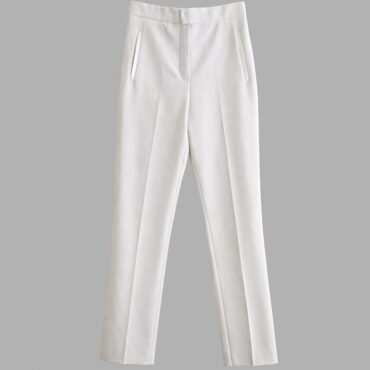 ZARA מכנסיים לבנים מחויטים חגיגיים בשילוב סאטן במותן ובכיסים מידה M גזרה גבוהה וקלאסית מצב כמו חדש!