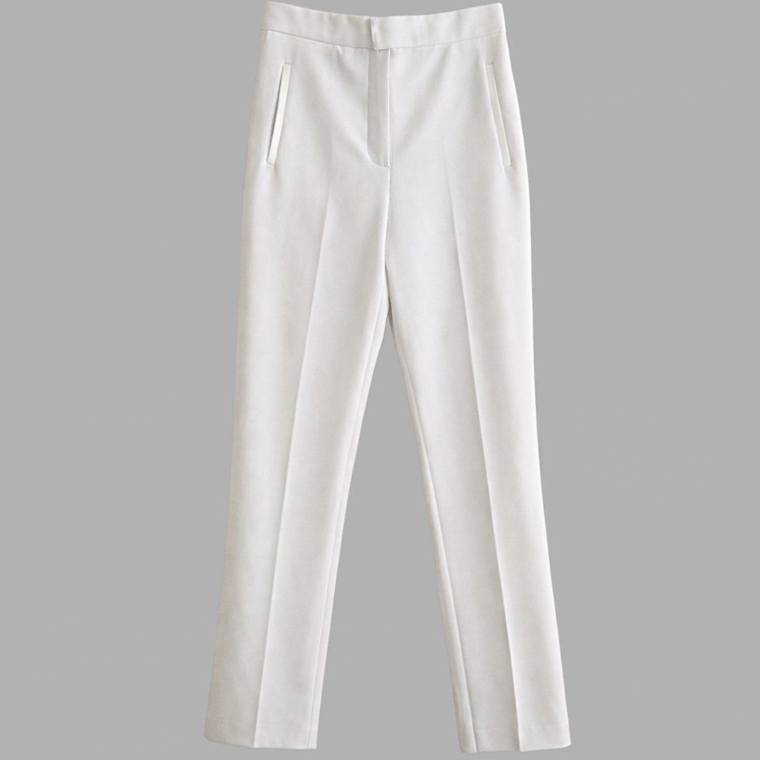 ZARA מכנסיים לבנים מחויטים חגיגיים בשילוב סאטן במותן ובכיסים מידה M גזרה גבוהה וקלאסית מצב כמו חדש!