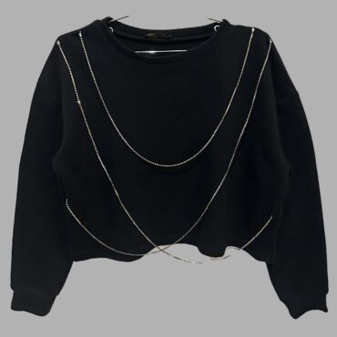 סווטשירט שחור קרופ שרשראות ׳יהלומים׳ מידה M מצב כמו חדש