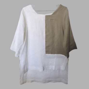 GERSHON BRSHON חולצת 100% פשתן לבנה עם חום אוברסייז מידה S (תתאים ליותר) ארוכה יותר מאחורה. מצב חדש!