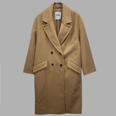 ZARA מעיל ארוך חום כאמל דמוי צמר אוברסייזמידה XL עם כפתורים