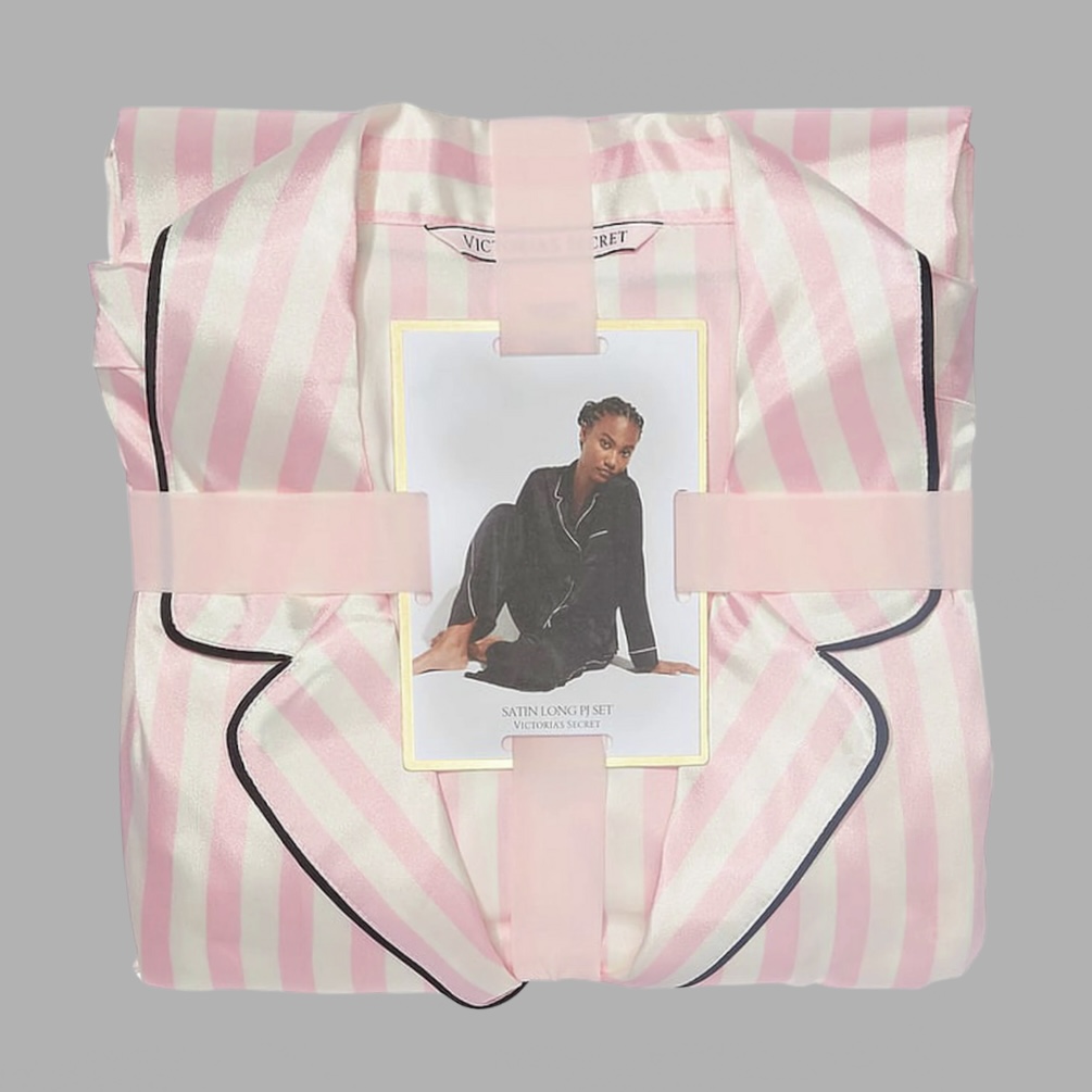 עם טיקט! Victoria’s Secret הפיג׳מה האייקונית מידה M סאטן ורודה פסים לבנים שרוול ארוך