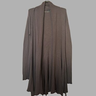 Bad Lin Nino קרדיגן קשמיר וצמר ארוך אפור גזרה מתרחבת נקשרת במותן. מצב חדש