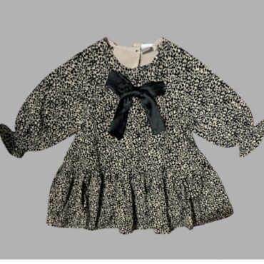 קולקציית ילדות 🎀 Kiwi שמלה מנומרת אלגנטית עם פפיון שחור לגיל שנה מצב כמו חדש