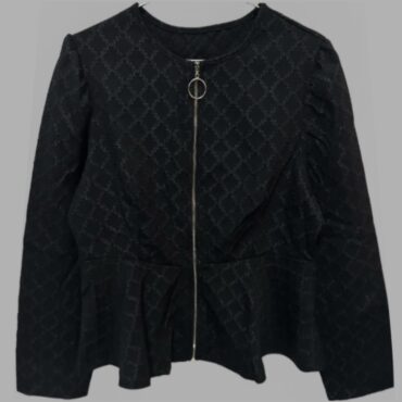 חדשה! חולצה אלגנטית שחורה פפלום  לייקרה מידה XL עם רוכסן קדמי בטקסטורה