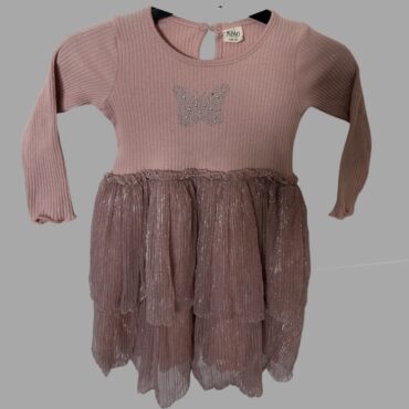 קולקציית ילדות 🎀 Kiwi שמלה ריב עם טול מנצנץ  בורוד עתיק  עם ניטים גיל 2-3  מצב כמו חדש