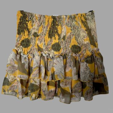 חצאית שיפון מודפסת קומות M וכיווצים גומי במותן