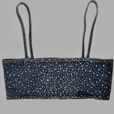 ZARA טופ גינס יהלומים קרופ מידה S לייקרה מצב חדש!