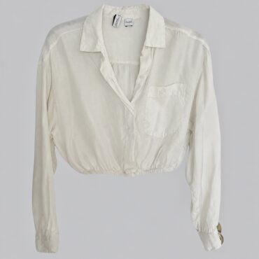 ZARA חולצת קרופ לבנה מכופתרת עם גומי במותן מידה XS מצב מצויין