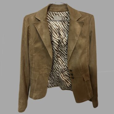 בלייזר חום וינטג׳ עור דמוי זאמש קטיפתי מידה S מצב מצויין