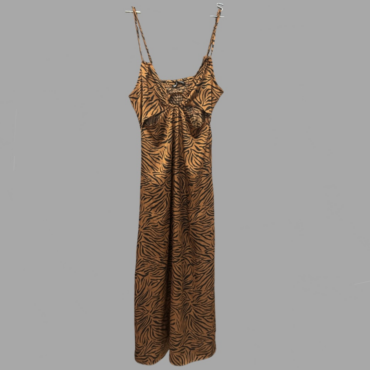ZARA עם טיקט! שמלת מקסי סאטן חומה בהדפס מנומר מידה XS אורך כמו בתמונה על הדוגמנית