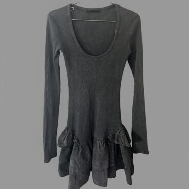 ZARA שמלת מיני ריב לייקרה מידה S  אפורה צבע דמוי ג׳ינס גזרת פעמון. מצב כמו חדש!