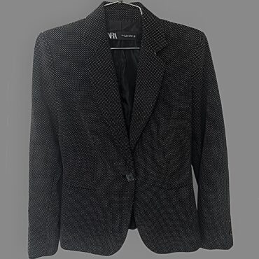 ZARA בלייזר שחור בהדפס נקודות קלאסי מידה S