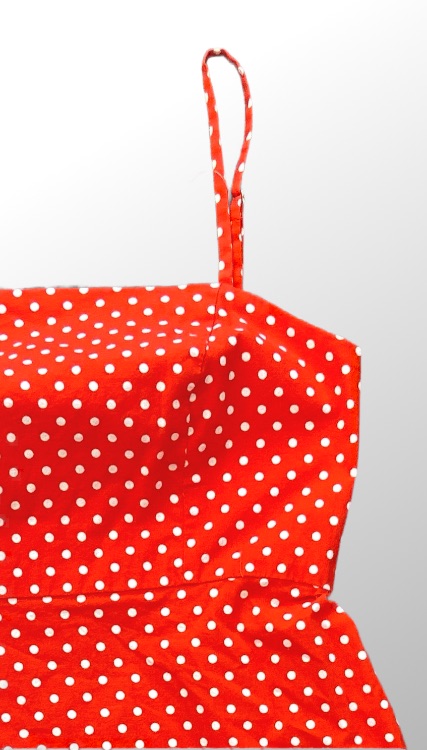 שמלת מיני אדומה עם נקודות! קצת לייקרה! כתפיות מתכווננות! מידה XS – תמונה 4