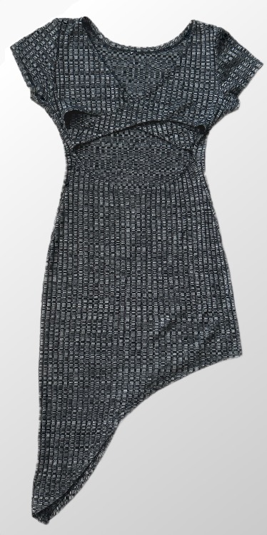 שמלת לייקרה א-סימטרית בטקסטורת ריב! בצבע אפור! גב פתוח! מידה S-M – תמונה 2