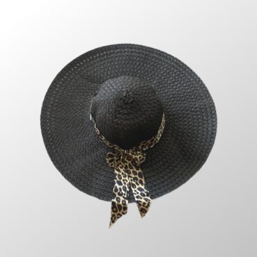 כובע קש מעוצב בצבע שחור! בשילוב סרט מנומר